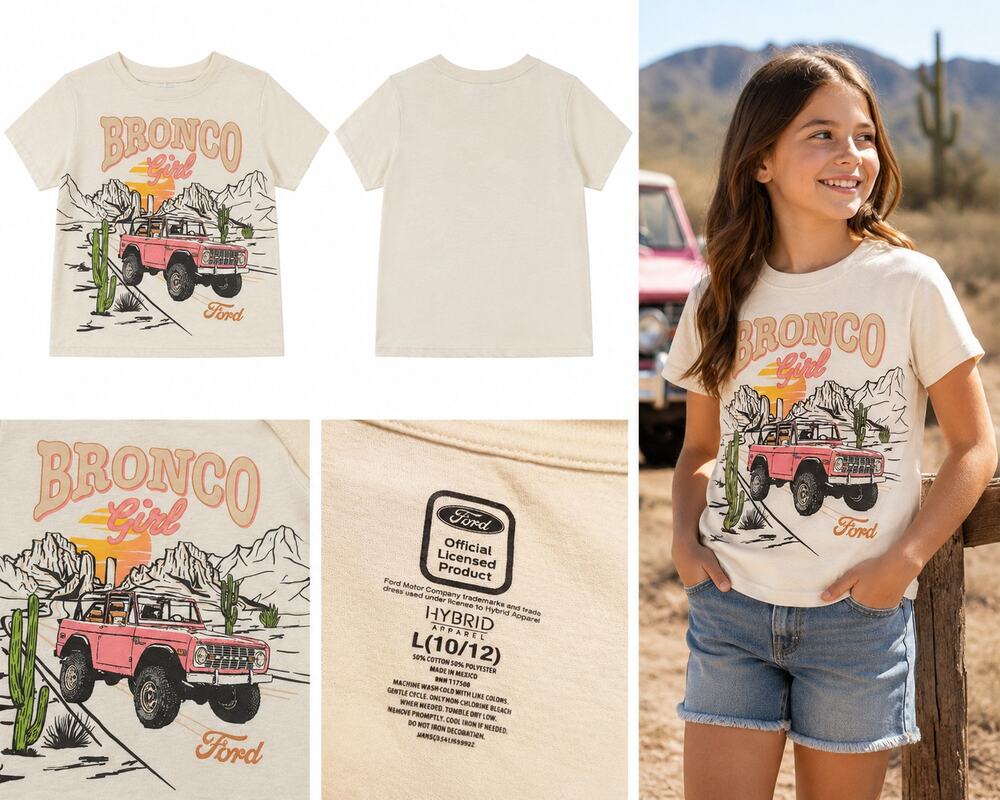 Ford Bronco Girl Graphic T-Shirt – Youth Girls Large (10/12)